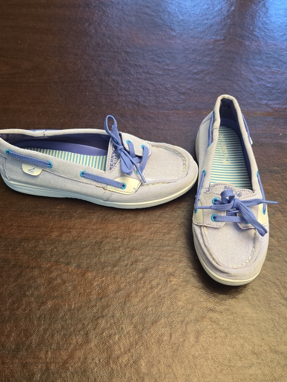 Sperry Lilac Canvas Boat Shoes with Purple Accents